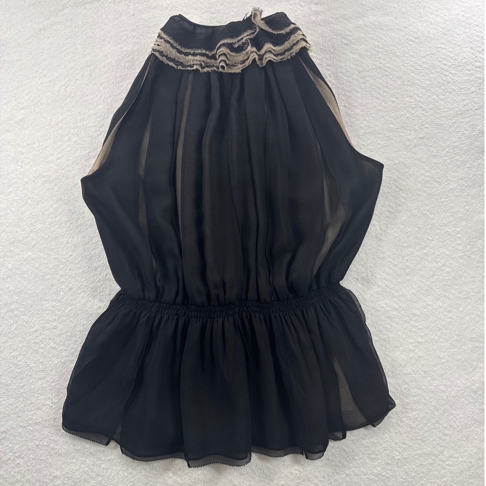 Robert Rodriguez Blouse Womens XS Black Excellent Ruffle Halter Peplum Top - Picture 10 of 12